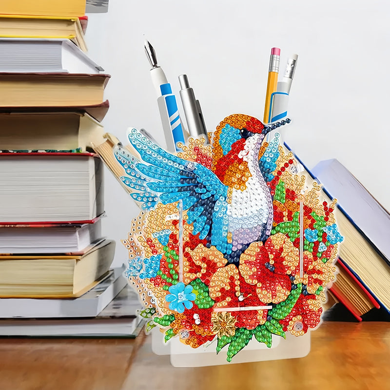 Bird in Flowers Diamond Painting Pen Holder