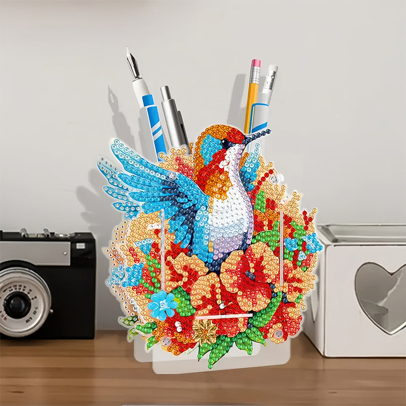 Bird in Flowers Diamond Painting Pen Holder