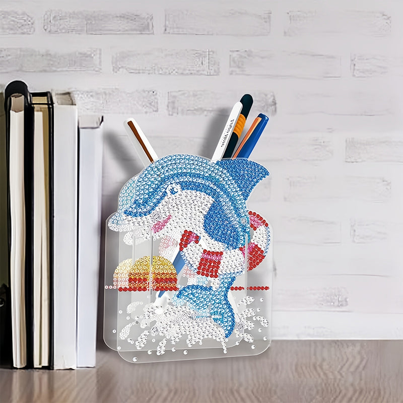 Blue Dolphin Diamond Painting Pen Holder