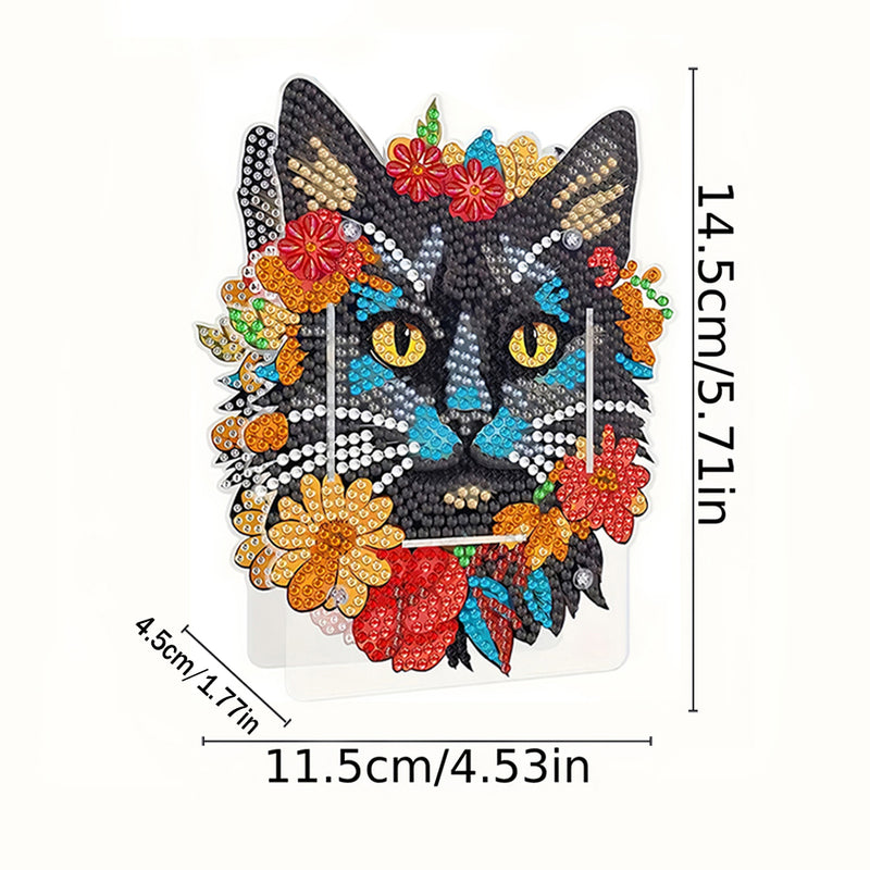 Black Cat in Red Flowers Diamond Painting Pen Holder