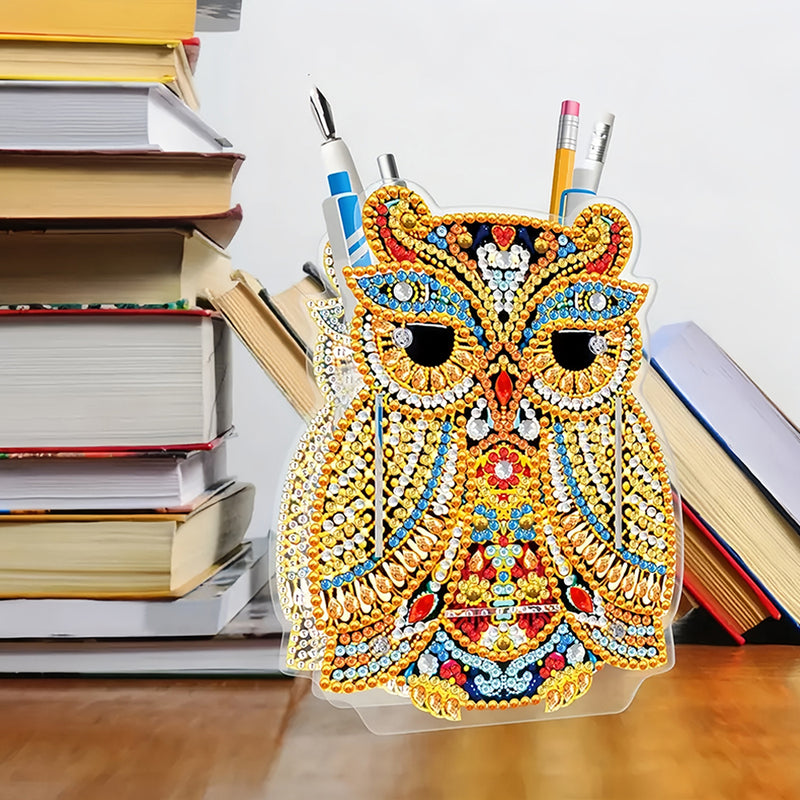 Golden Owl Diamond Painting Pen Holder