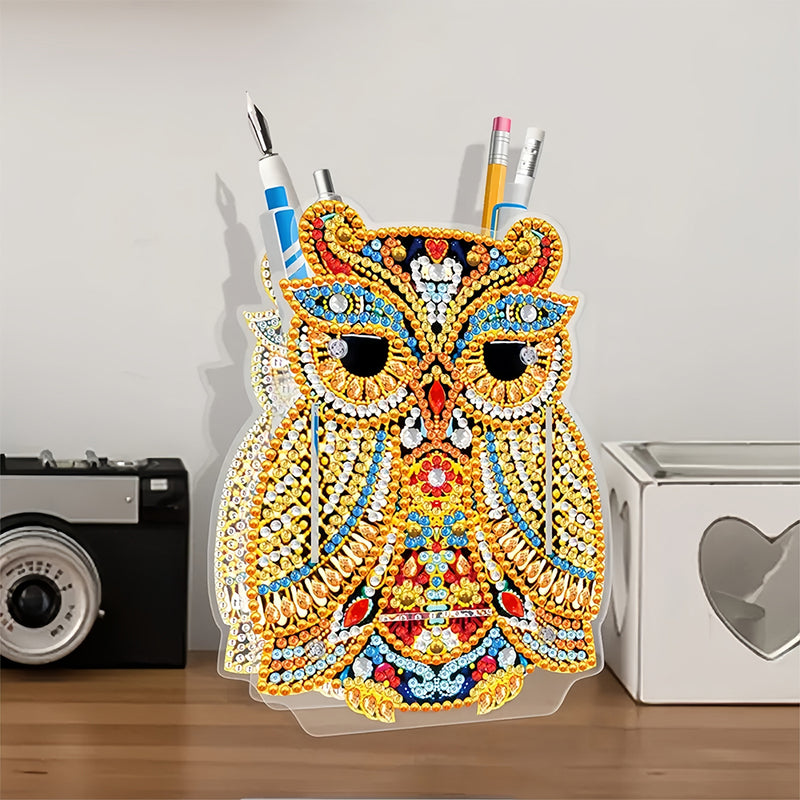 Golden Owl Diamond Painting Pen Holder