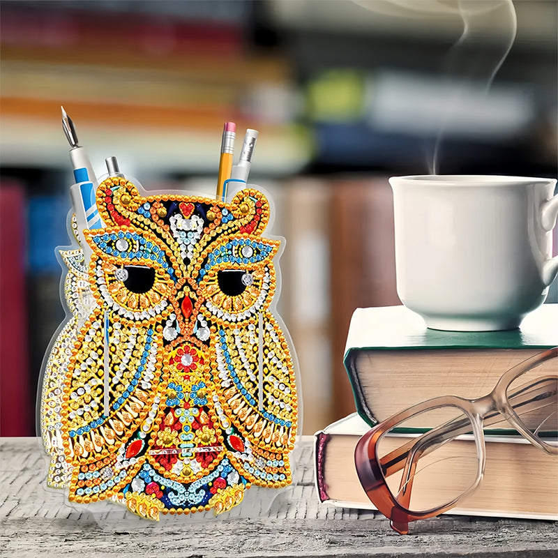 Golden Owl Diamond Painting Pen Holder