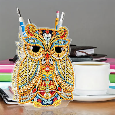 Golden Owl Diamond Painting Pen Holder