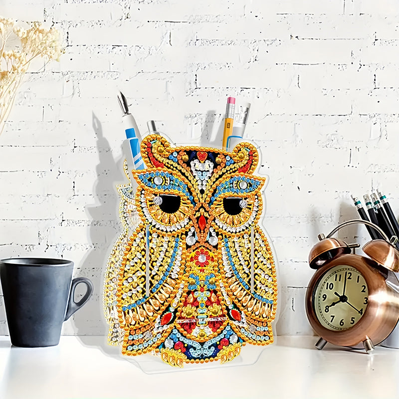 Golden Owl Diamond Painting Pen Holder