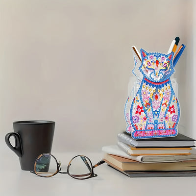 Cat with Eyes Closed Diamond Painting Pen Holder