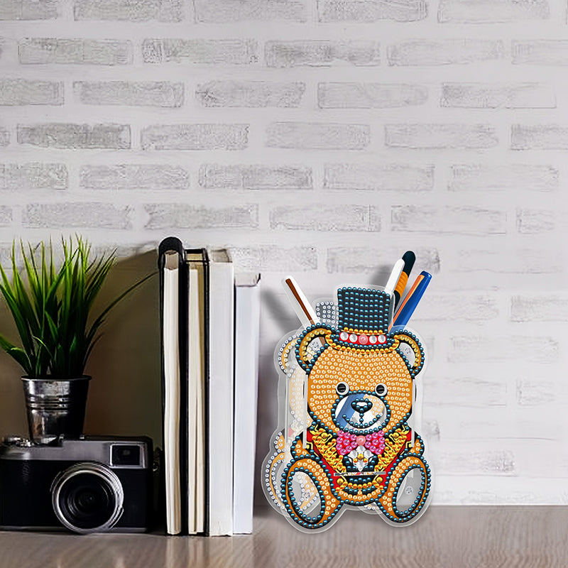 Brown Bear with Hat Diamond Painting Pen Holder