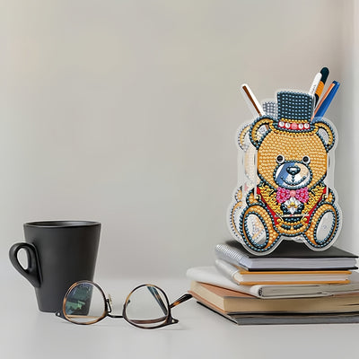 Brown Bear with Hat Diamond Painting Pen Holder