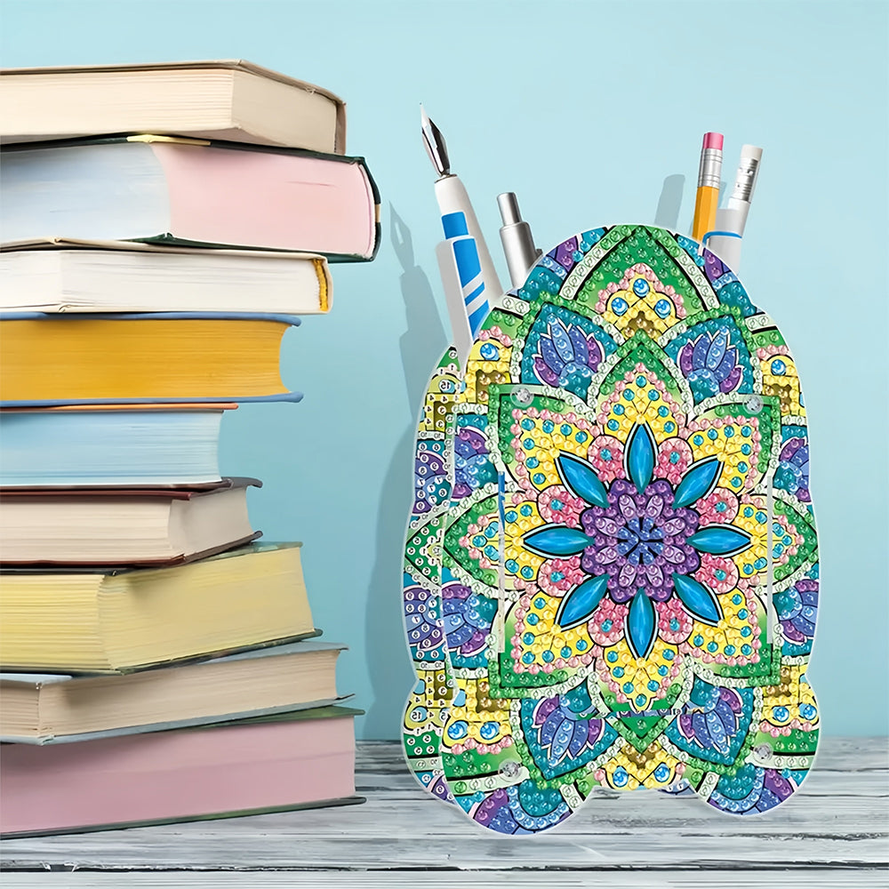 Green and Yellow Mandala Pattern Diamond Painting Pen Holder