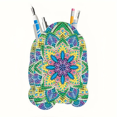 Green and Yellow Mandala Pattern Diamond Painting Pen Holder