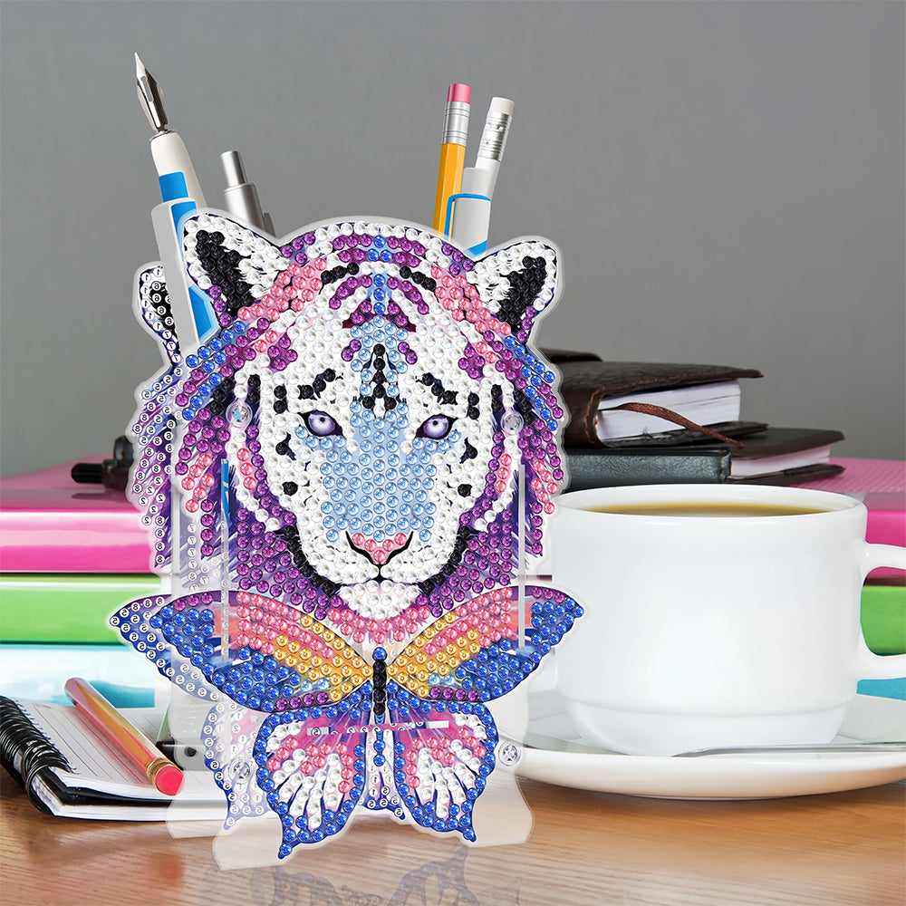 Tiger and Butterfly Diamond Painting Pen Holder