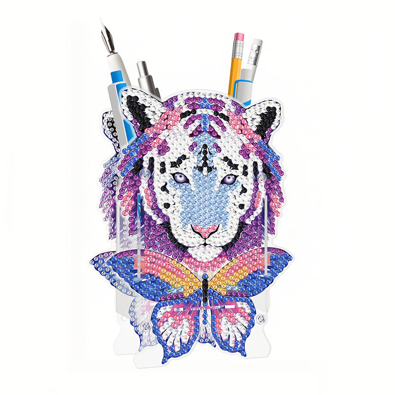 Tiger and Butterfly Diamond Painting Pen Holder