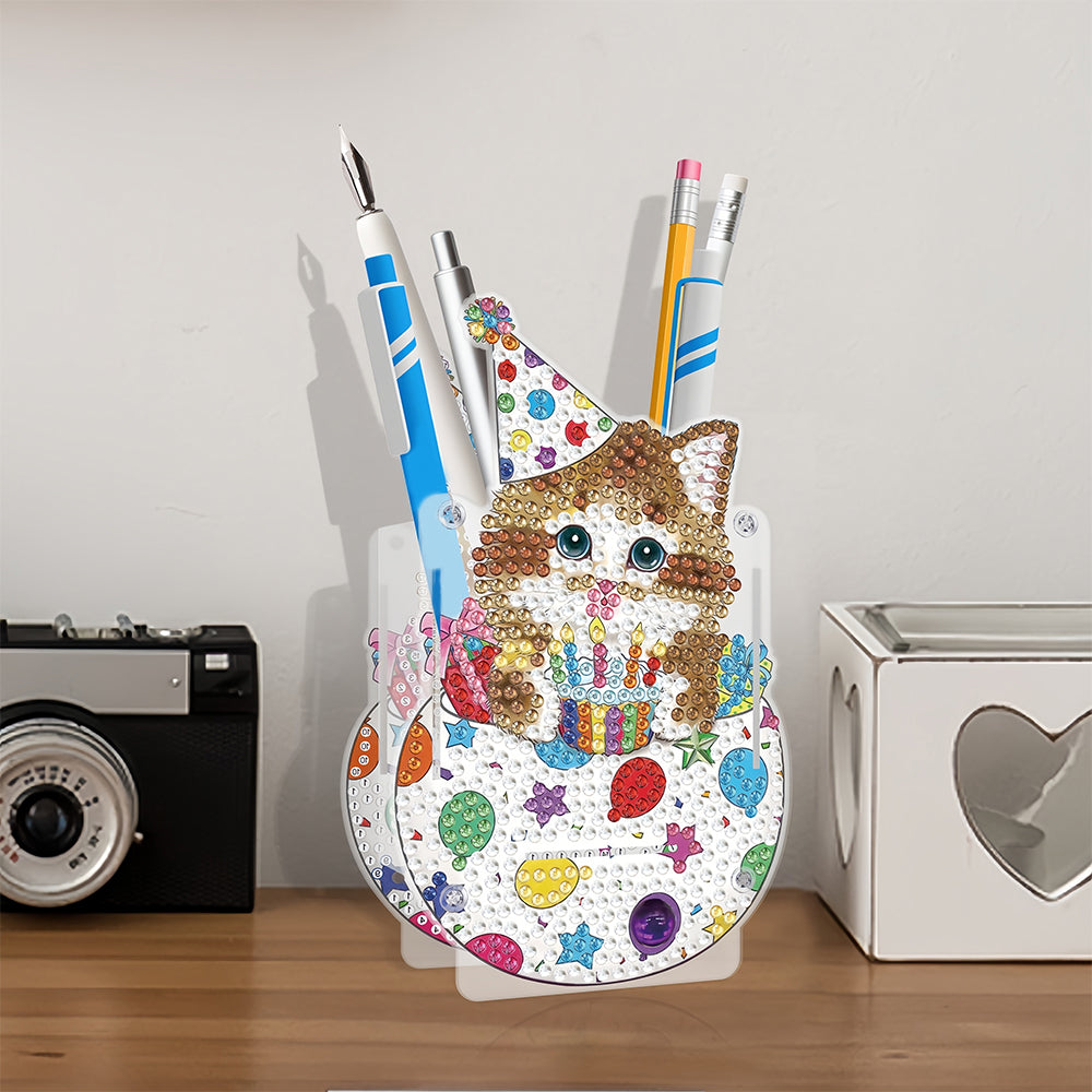 Birthday Cat Diamond Painting Pen Holder