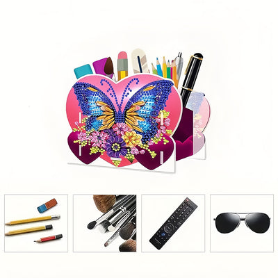 Butterfly in Heart Diamond Painting Pen Holder