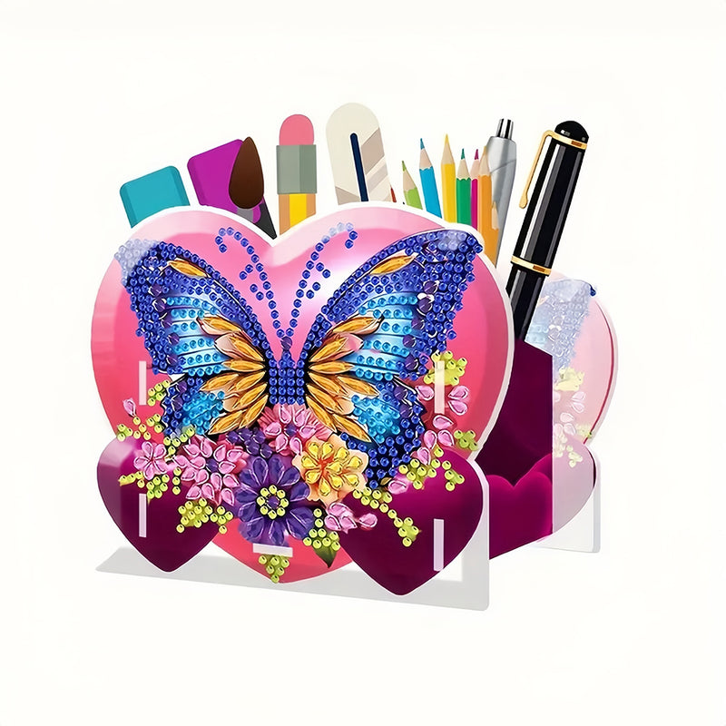 Butterfly in Heart Diamond Painting Pen Holder