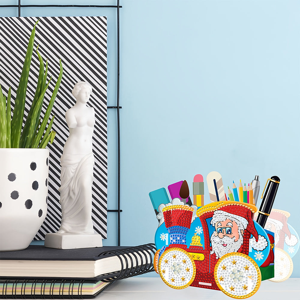 Santa's Car Diamond Painting Pen Holder