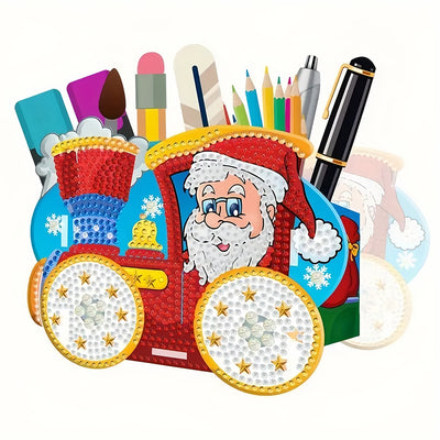 Santa's Car Diamond Painting Pen Holder