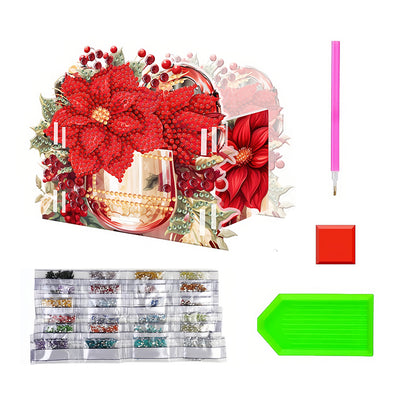 Red Flowers and Berries Diamond Painting Pen Holder