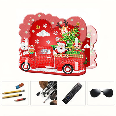 Red Christmas Car Diamond Painting Pen Holder