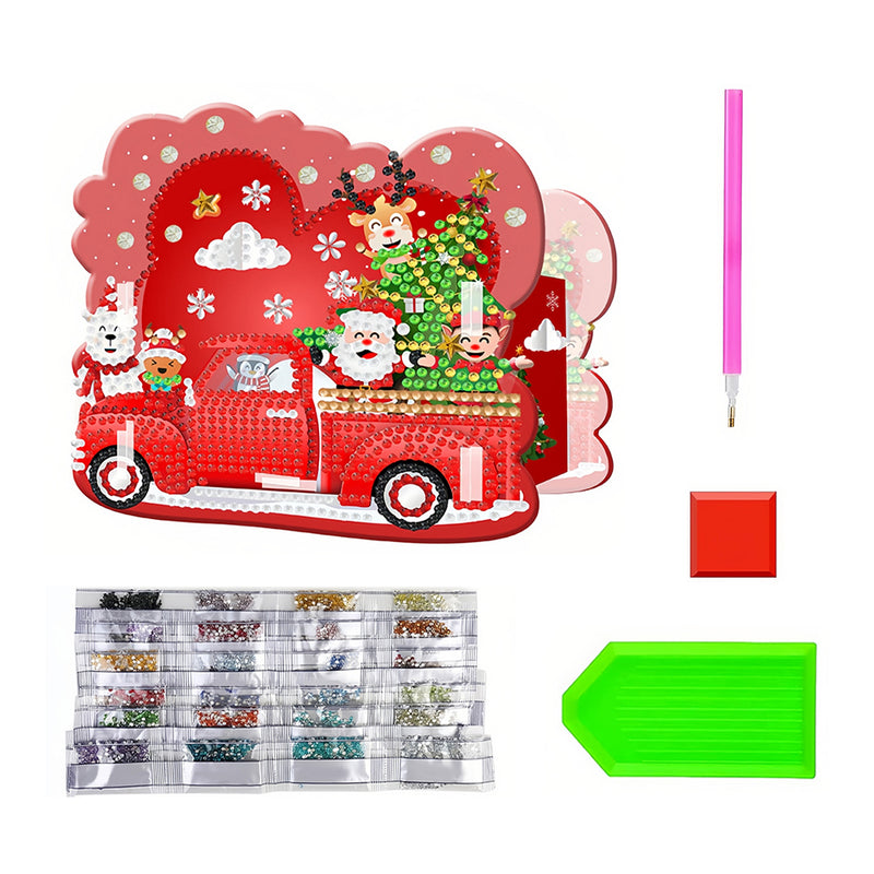 Red Christmas Car Diamond Painting Pen Holder