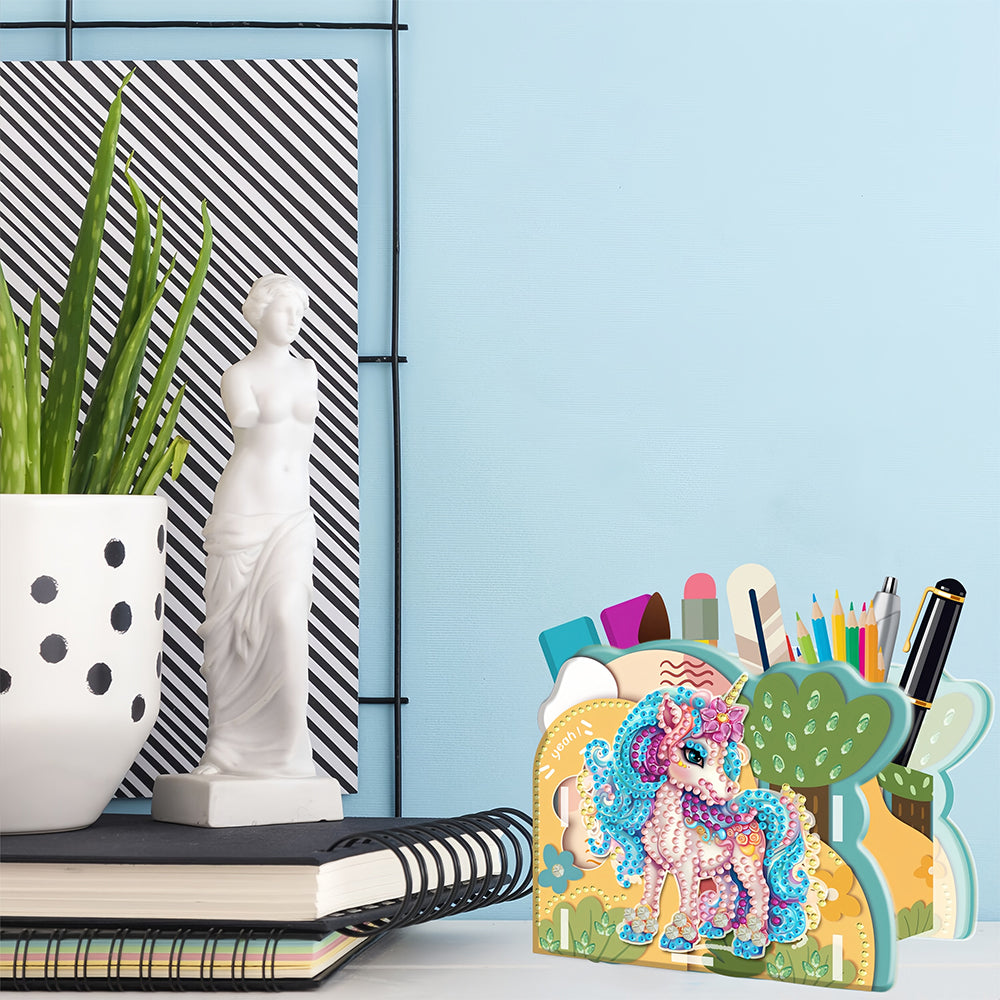 Pink Unicorn in Forest Diamond Painting Pen Holder
