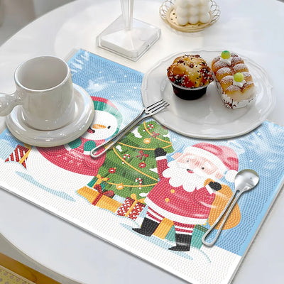 Christmas Snowman and Santa Claus Table Placemats for Home Decor Diamond Painting