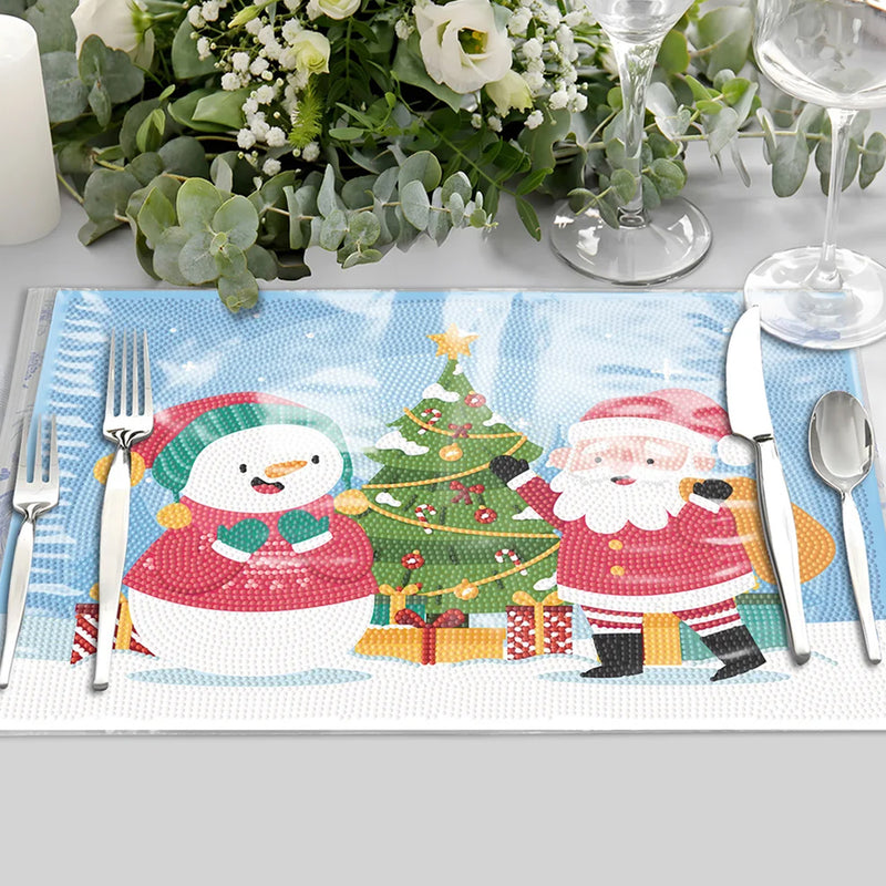 Christmas Snowman and Santa Claus Table Placemats for Home Decor Diamond Painting