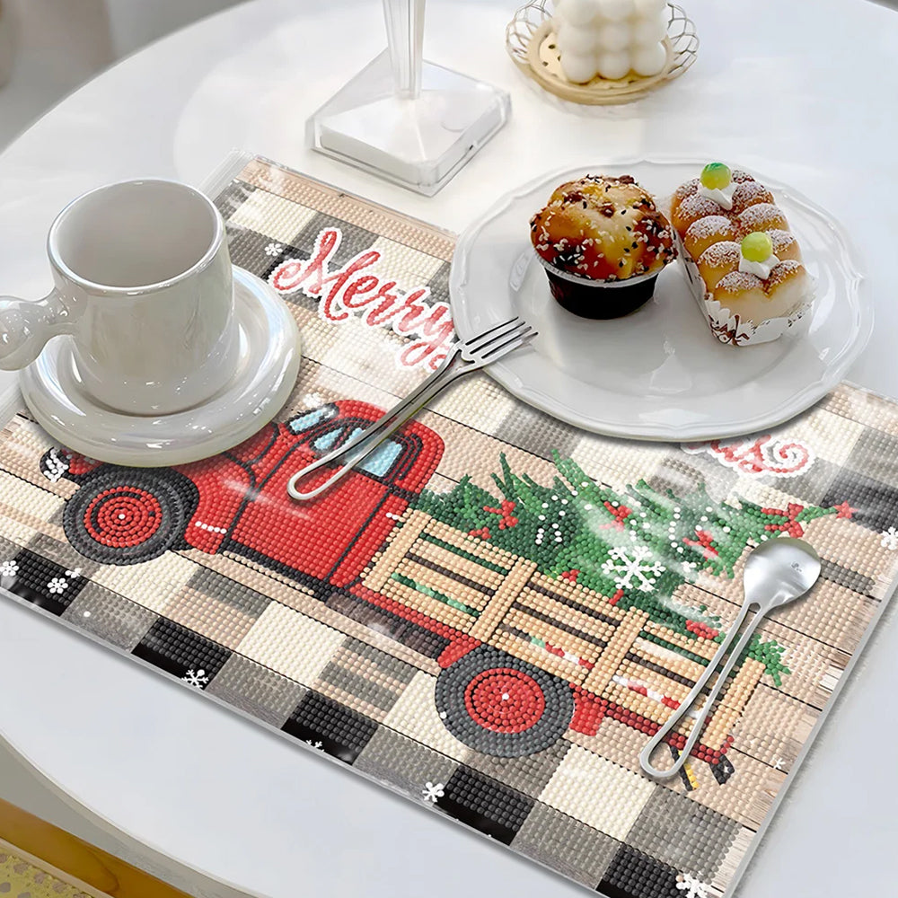 Christmas Tree on Truck Table Placemats for Home Decor Diamond Painting