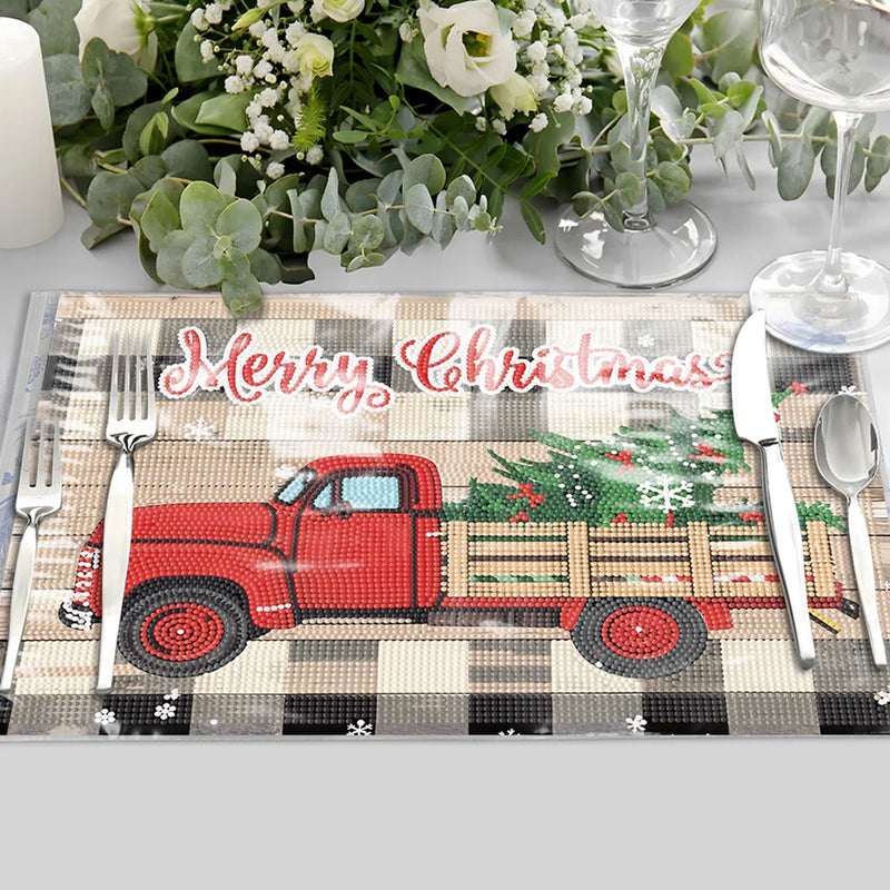 Christmas Tree on Truck Table Placemats for Home Decor Diamond Painting