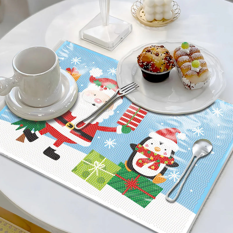 Christmas Penguin and Santa Claus Table Placemats for Home Decor Diamond Painting