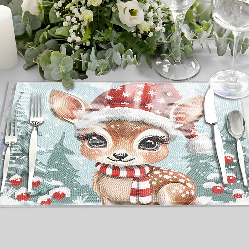 Cute Christmas Deer Table Placemats for Home Decor Diamond Painting