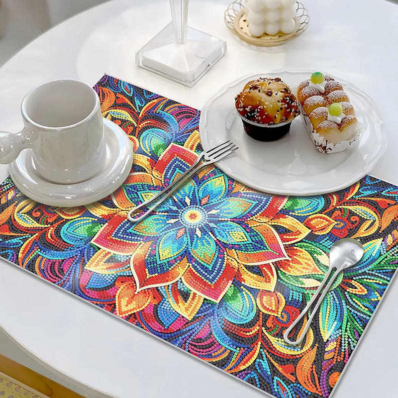 Green and Golden Flower Mandala Table Placemats for Home Decor Diamond Painting