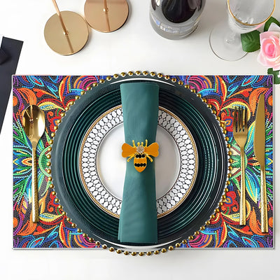 Green and Golden Flower Mandala Table Placemats for Home Decor Diamond Painting