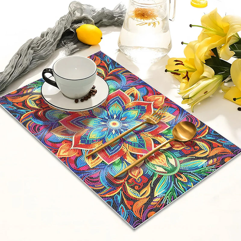 Green and Golden Flower Mandala Table Placemats for Home Decor Diamond Painting