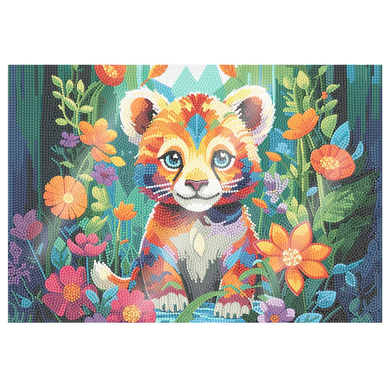 Baby Tiger among Flowers Table Placemats for Home Decor Diamond Painting