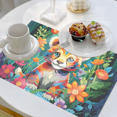 Baby Tiger among Flowers Table Placemats for Home Decor Diamond Painting