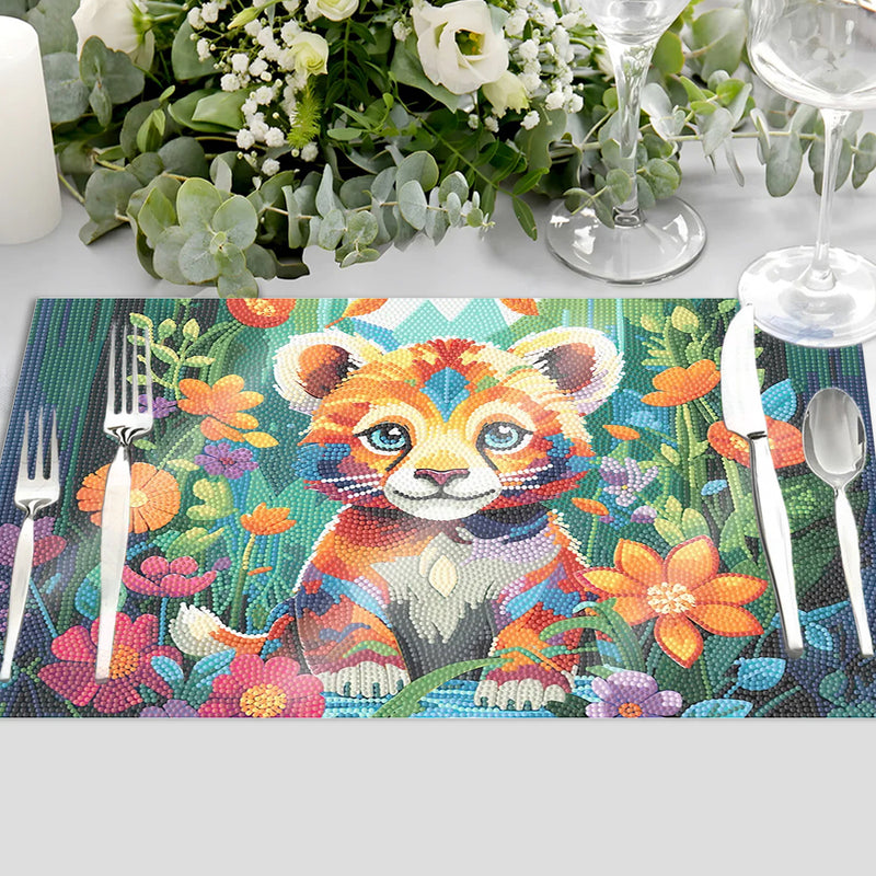 Baby Tiger among Flowers Table Placemats for Home Decor Diamond Painting