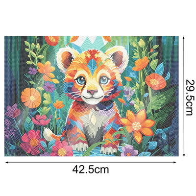 Baby Tiger among Flowers Table Placemats for Home Decor Diamond Painting