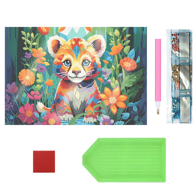 Baby Tiger among Flowers Table Placemats for Home Decor Diamond Painting