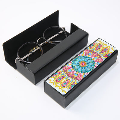 Blue and Yellow Mandala Leather Glasses Storage Case Diamond Painting Kits STOBOX303