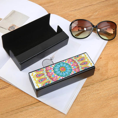 Blue and Yellow Mandala Leather Glasses Storage Case Diamond Painting Kits STOBOX303