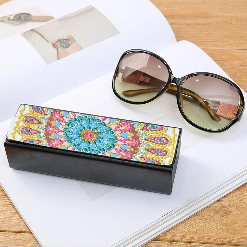 Blue and Yellow Mandala Leather Glasses Storage Case Diamond Painting Kits STOBOX303