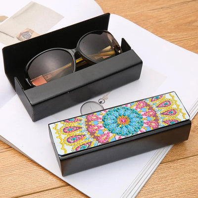 Blue and Yellow Mandala Leather Glasses Storage Case Diamond Painting Kits STOBOX303