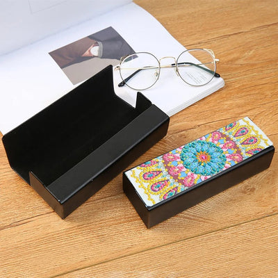 Blue and Yellow Mandala Leather Glasses Storage Case Diamond Painting Kits STOBOX303