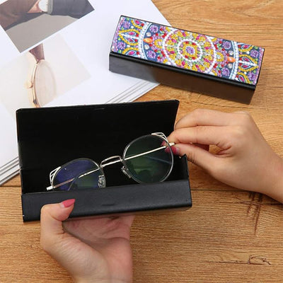 Purple and Yellow Mandala Leather Glasses Storage Case Diamond Painting Kits STOBOX305