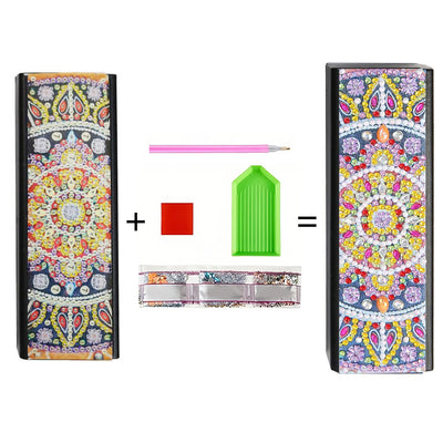 Purple and Yellow Mandala Leather Glasses Storage Case Diamond Painting Kits STOBOX305