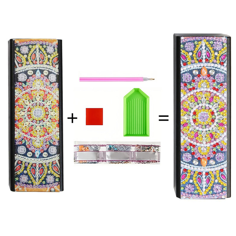 Purple and Yellow Mandala Leather Glasses Storage Case Diamond Painting Kits STOBOX305