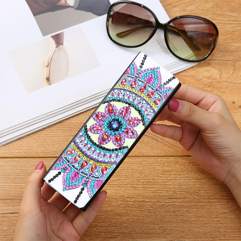 Purple Flower Mandala Leather Glasses Storage Case Diamond Painting Kits STOBOX307