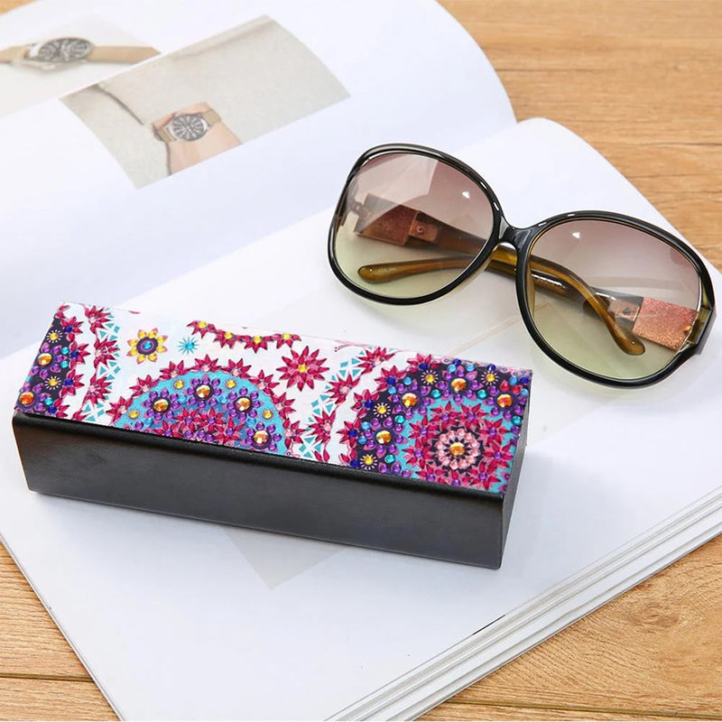 Burgundy Pattern Leather Glasses Storage Case Diamond Painting Kits STOBOX313