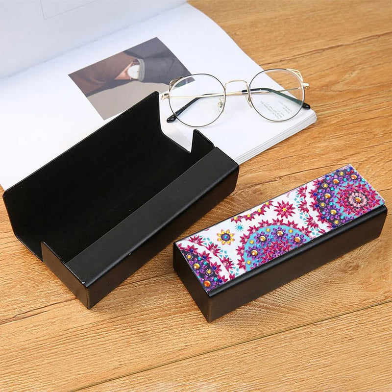 Burgundy Pattern Leather Glasses Storage Case Diamond Painting Kits STOBOX313